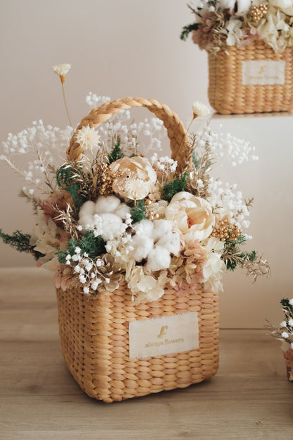 ◆クリスマス限定デザイン◆Flower BAG No.3 ／スクエアカゴバッグ　シャイニングスノー／ドライ・プリザーブドフラワー