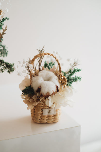 ◆クリスマス限定デザイン◆Flower BAG No.3 ／スクエアカゴバッグ　シャイニングスノー／ドライ・プリザーブドフラワー