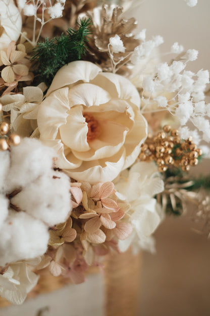 ◆クリスマス限定デザイン◆Flower BAG No.3 ／スクエアカゴバッグ　シャイニングスノー／ドライ・プリザーブドフラワー