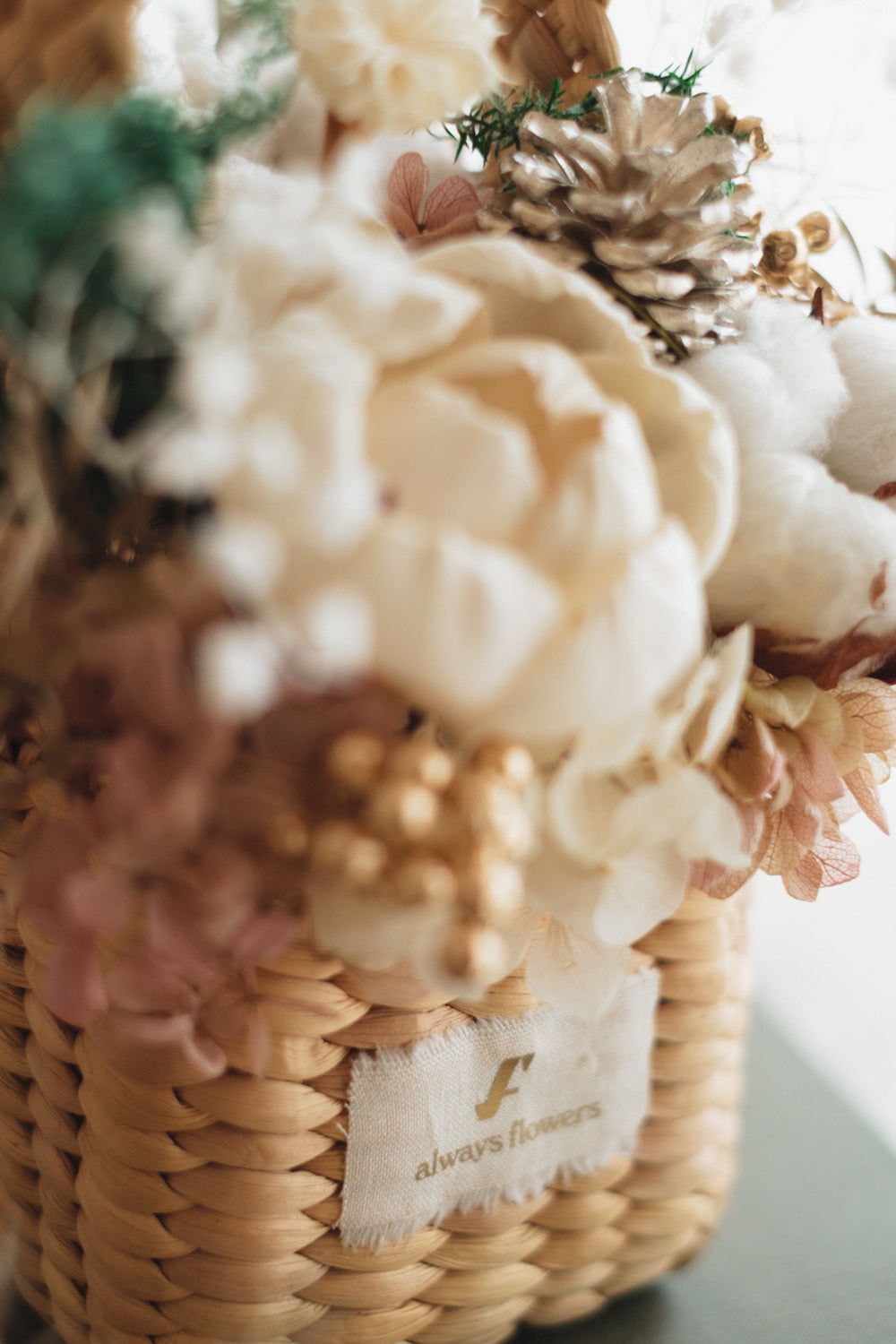 ◆クリスマス限定デザイン◆Flower BAG No.3 ／スクエアカゴバッグ　シャイニングスノー／ドライ・プリザーブドフラワー