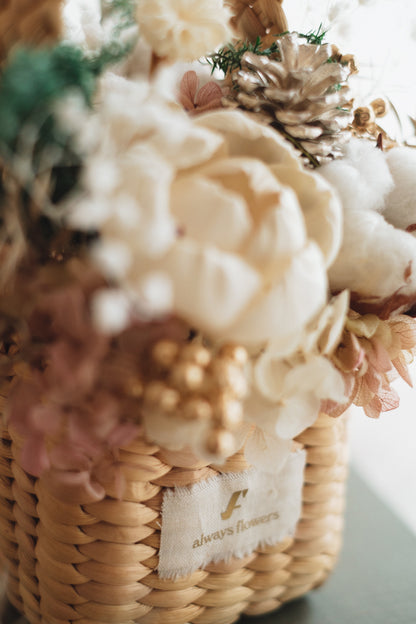 ◆クリスマス限定デザイン◆Flower BAG No.3 ／スクエアカゴバッグ　シャイニングスノー／ドライ・プリザーブドフラワー