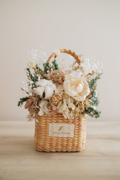 ◆クリスマス限定デザイン◆Flower BAG No.3 ／スクエアカゴバッグ　シャイニングスノー／ドライ・プリザーブドフラワー