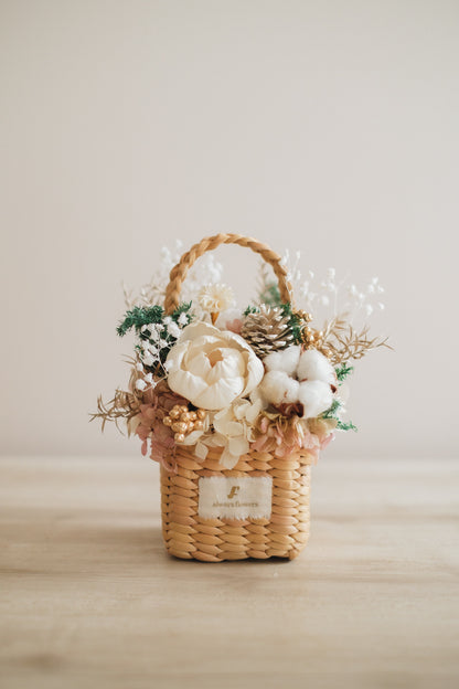 ◆クリスマス限定デザイン◆Flower BAG No.3 ／スクエアカゴバッグ　シャイニングスノー／ドライ・プリザーブドフラワー