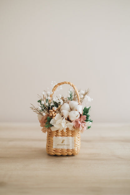 ◆クリスマス限定デザイン◆Flower BAG No.3 ／スクエアカゴバッグ　シャイニングスノー／ドライ・プリザーブドフラワー