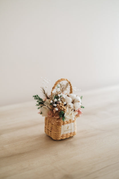 ◆クリスマス限定デザイン◆Flower BAG No.3 ／スクエアカゴバッグ　シャイニングスノー／ドライ・プリザーブドフラワー