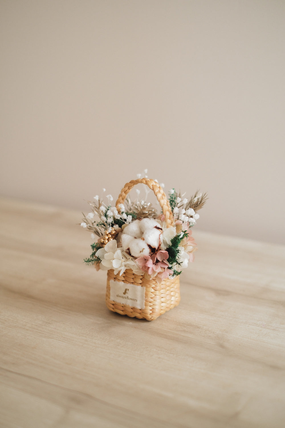 ◆クリスマス限定デザイン◆Flower BAG No.3 ／スクエアカゴバッグ　シャイニングスノー／ドライ・プリザーブドフラワー