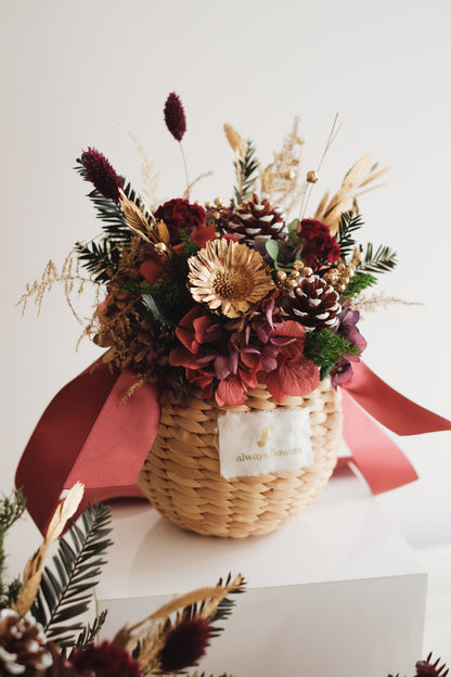 ◆クリスマス限定デザイン◆Flower BAG No.2／フラワーバッグアレンジ　ルミナスナイト／ドライ&amp;プリザーブドフラワー