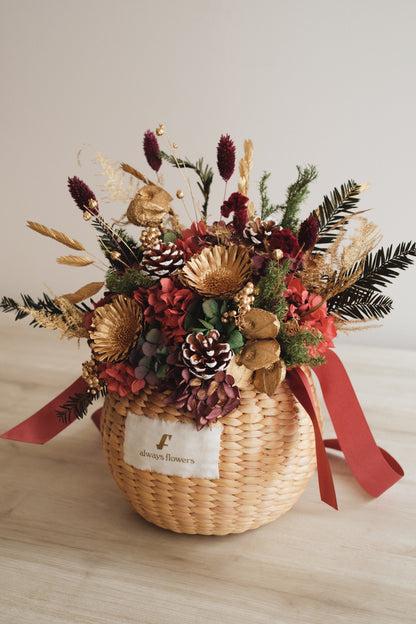 ◆クリスマス限定デザイン◆Flower BAG No.2／フラワーバッグアレンジ　ルミナスナイト／ドライ&amp;プリザーブドフラワー