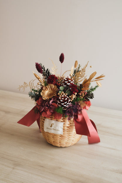 ◆クリスマス限定デザイン◆Flower BAG No.2／フラワーバッグアレンジ　ルミナスナイト／ドライ&amp;プリザーブドフラワー