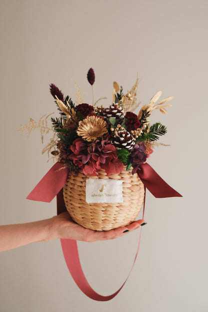 ◆クリスマス限定デザイン◆Flower BAG No.2／フラワーバッグアレンジ　ルミナスナイト／ドライ&amp;プリザーブドフラワー