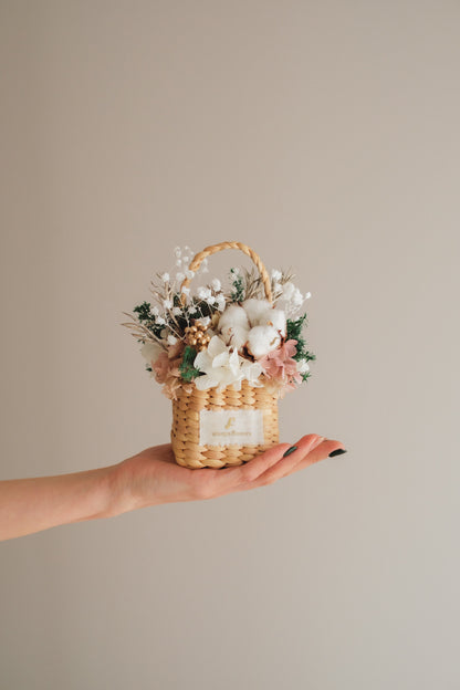 ◆クリスマス限定デザイン◆Flower BAG No.3 ／スクエアカゴバッグ　シャイニングスノー／ドライ・プリザーブドフラワー