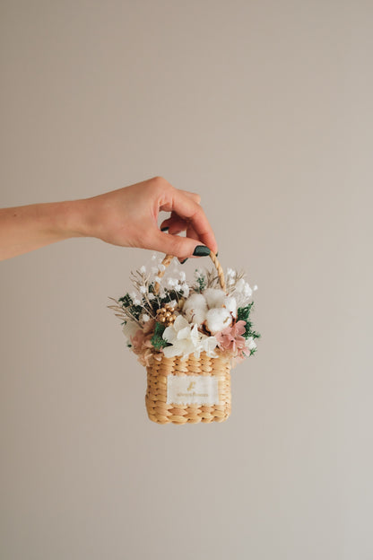 ◆クリスマス限定デザイン◆Flower BAG No.3 ／スクエアカゴバッグ　シャイニングスノー／ドライ・プリザーブドフラワー