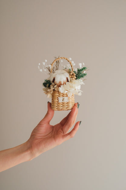 ◆クリスマス限定デザイン◆Flower BAG No.3 ／スクエアカゴバッグ　シャイニングスノー／ドライ・プリザーブドフラワー