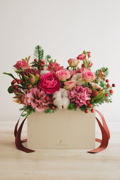 ◆11/29-12/26お届け限定◆Flower BAG No.1／フラワーバッグアレンジ　ローズクォーツ／生花