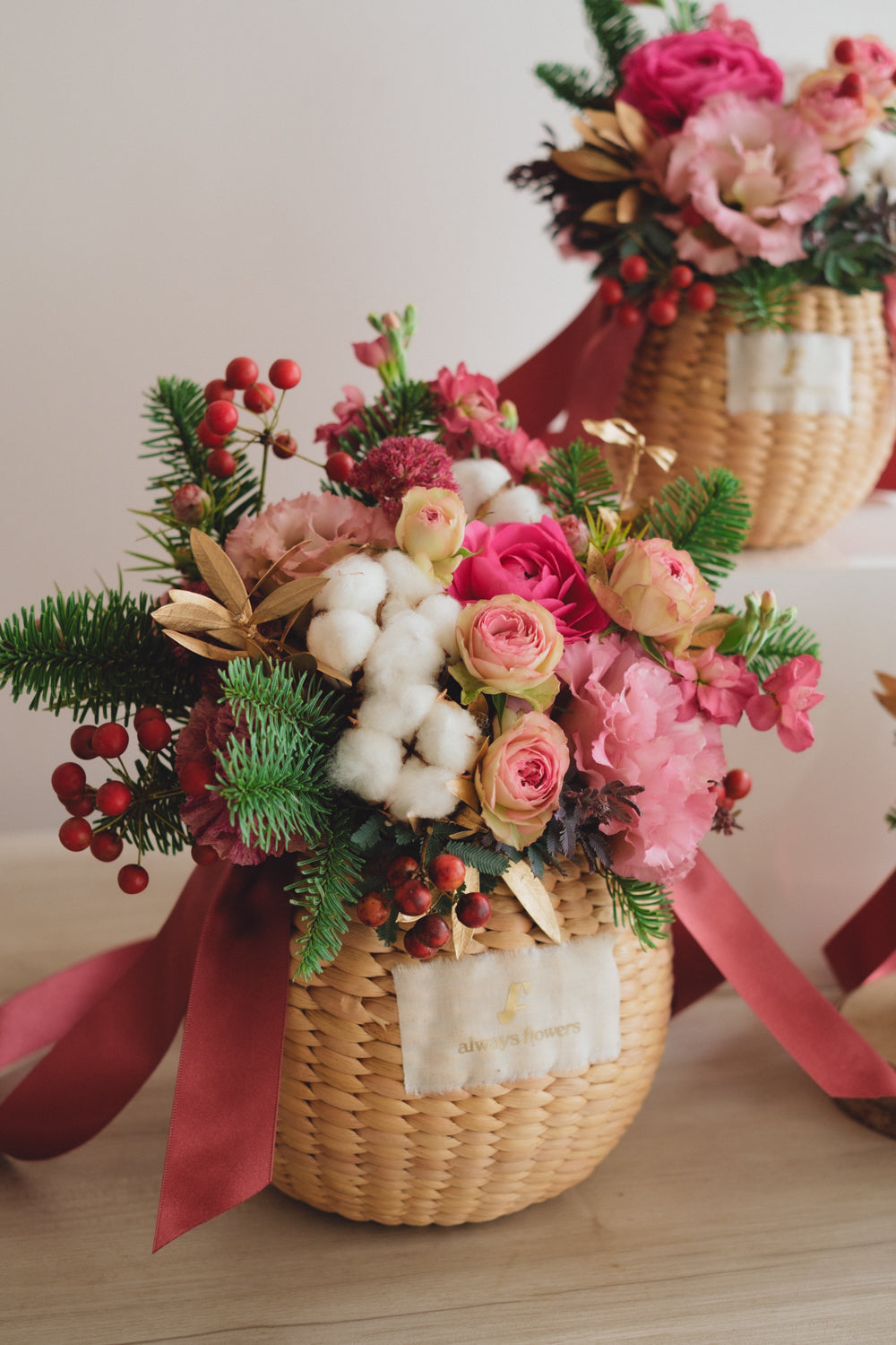 ◆11/29-12/26お届け限定◆Flower BAG No.2／フラワーバッグアレンジ　ピンクスピネル／生花