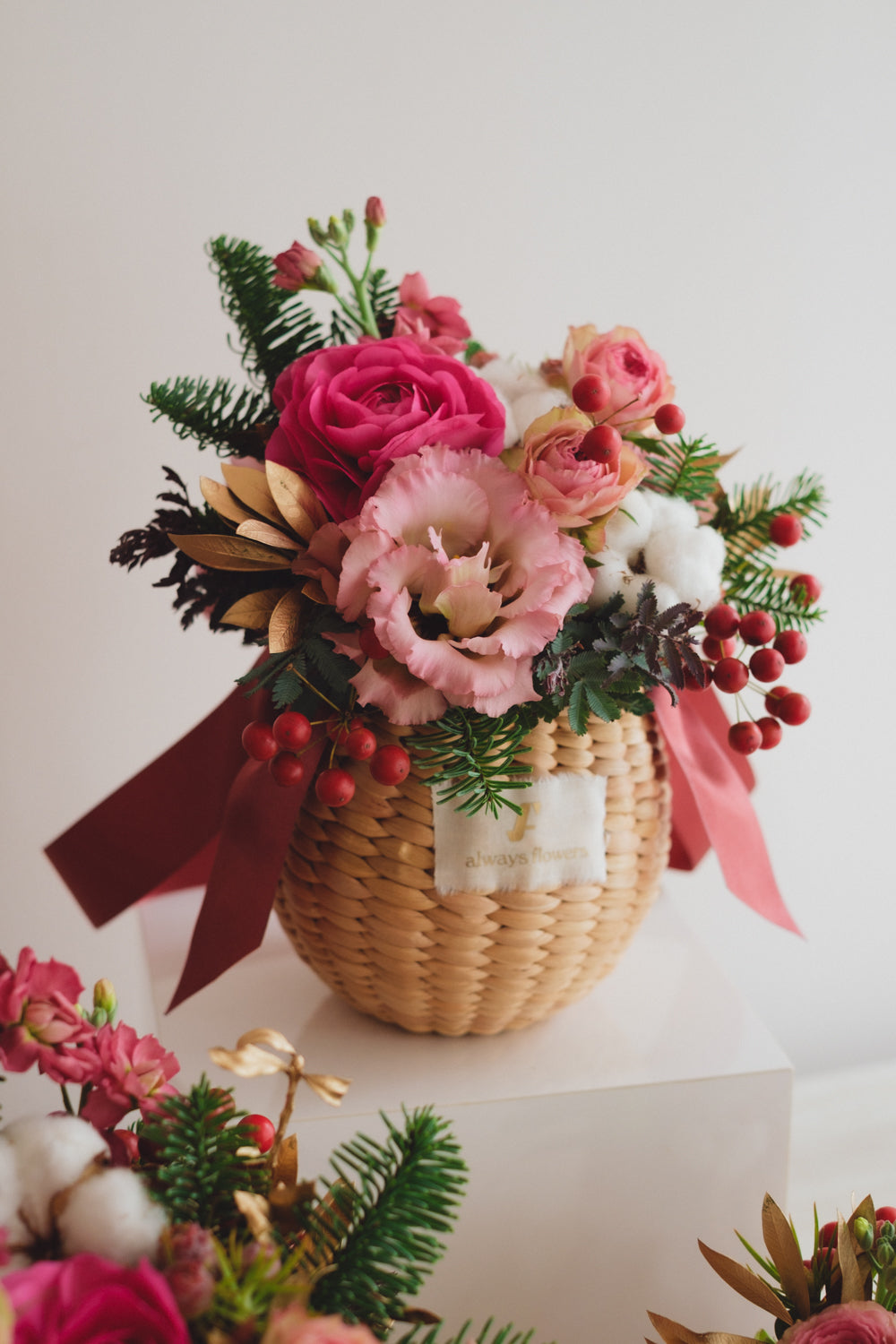 ◆11/29-12/26お届け限定◆Flower BAG No.2／フラワーバッグアレンジ　ピンクスピネル／生花