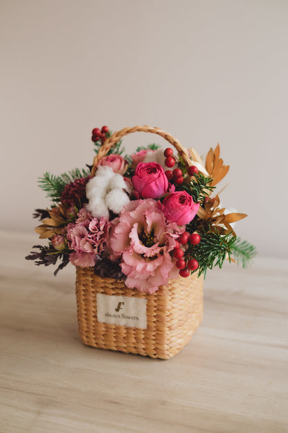 ◆11/29-12/26お届け限定◆Flower BAG No.3／フラワーバッグアレンジ　ピンクジルコン／生花