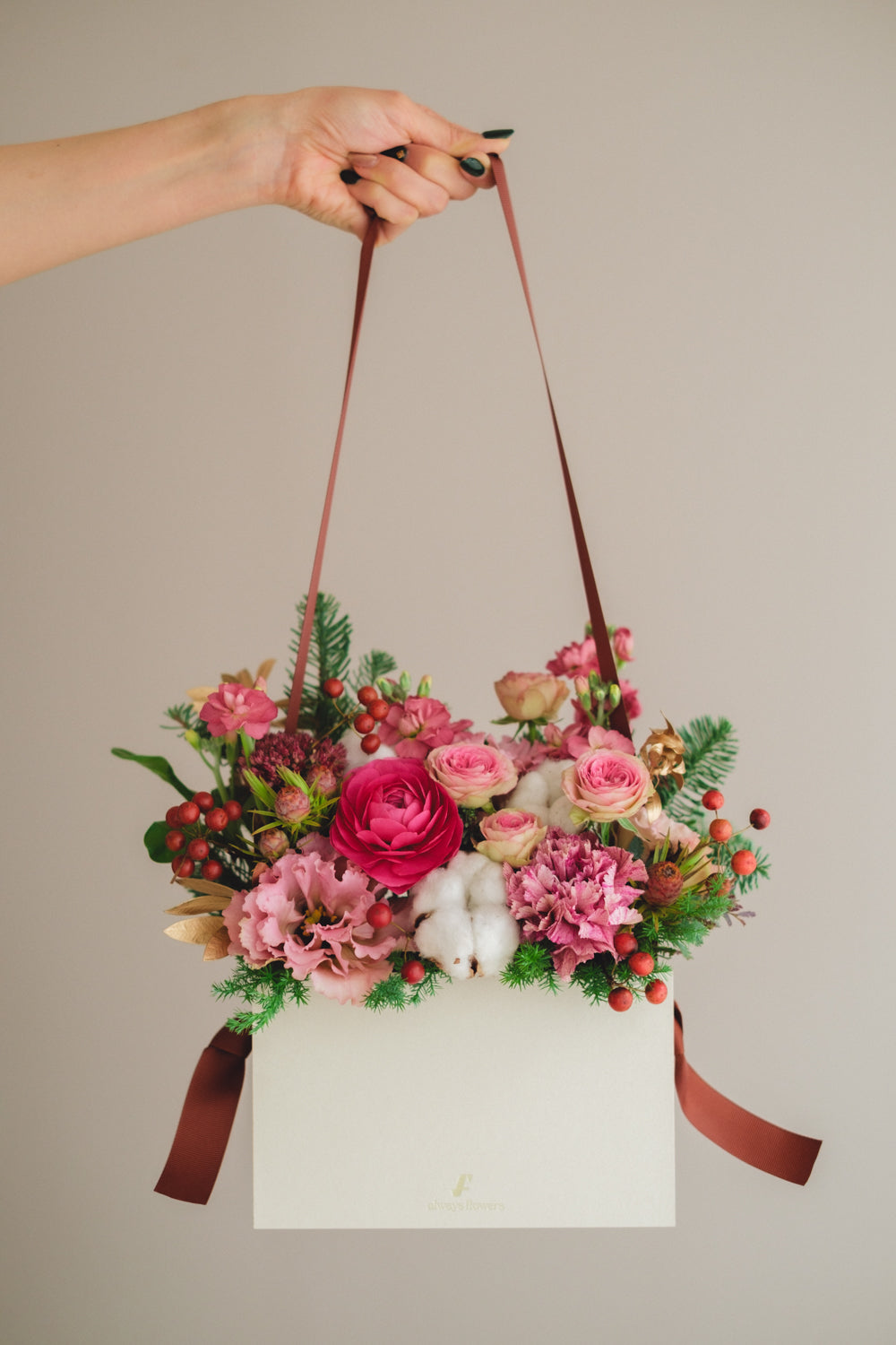 ◆11/29-12/26お届け限定◆Flower BAG No.1／フラワーバッグアレンジ　ローズクォーツ／生花