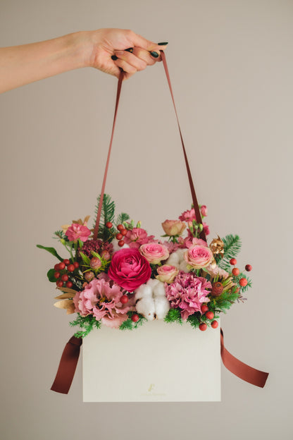◆11/29-12/26お届け限定◆Flower BAG No.1／フラワーバッグアレンジ　ローズクォーツ／生花