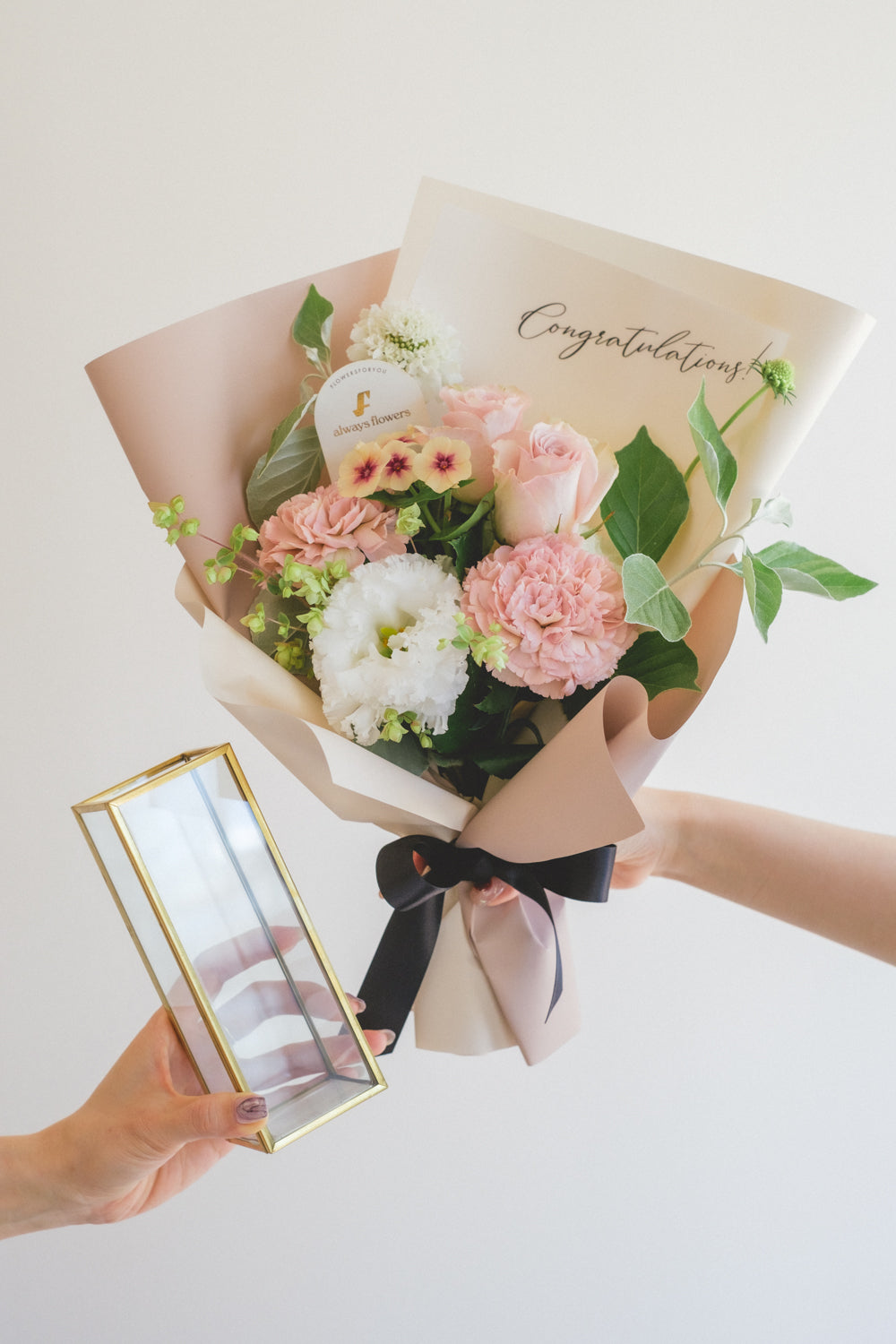 Message Bouquet &amp; Flower Vase／メッセージブーケ＆フラワーベースセット／シャンパンピンク