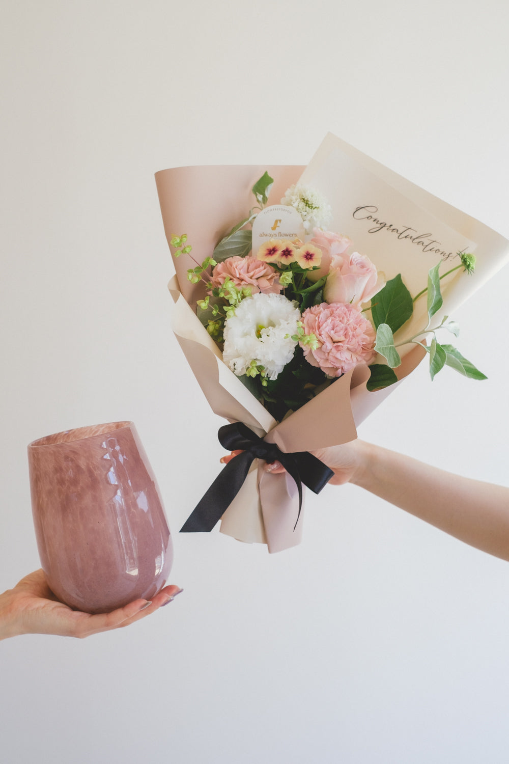 Message Bouquet & Flower Vase/メッセージブーケ&フラワーベースセット/シャンパンピンク