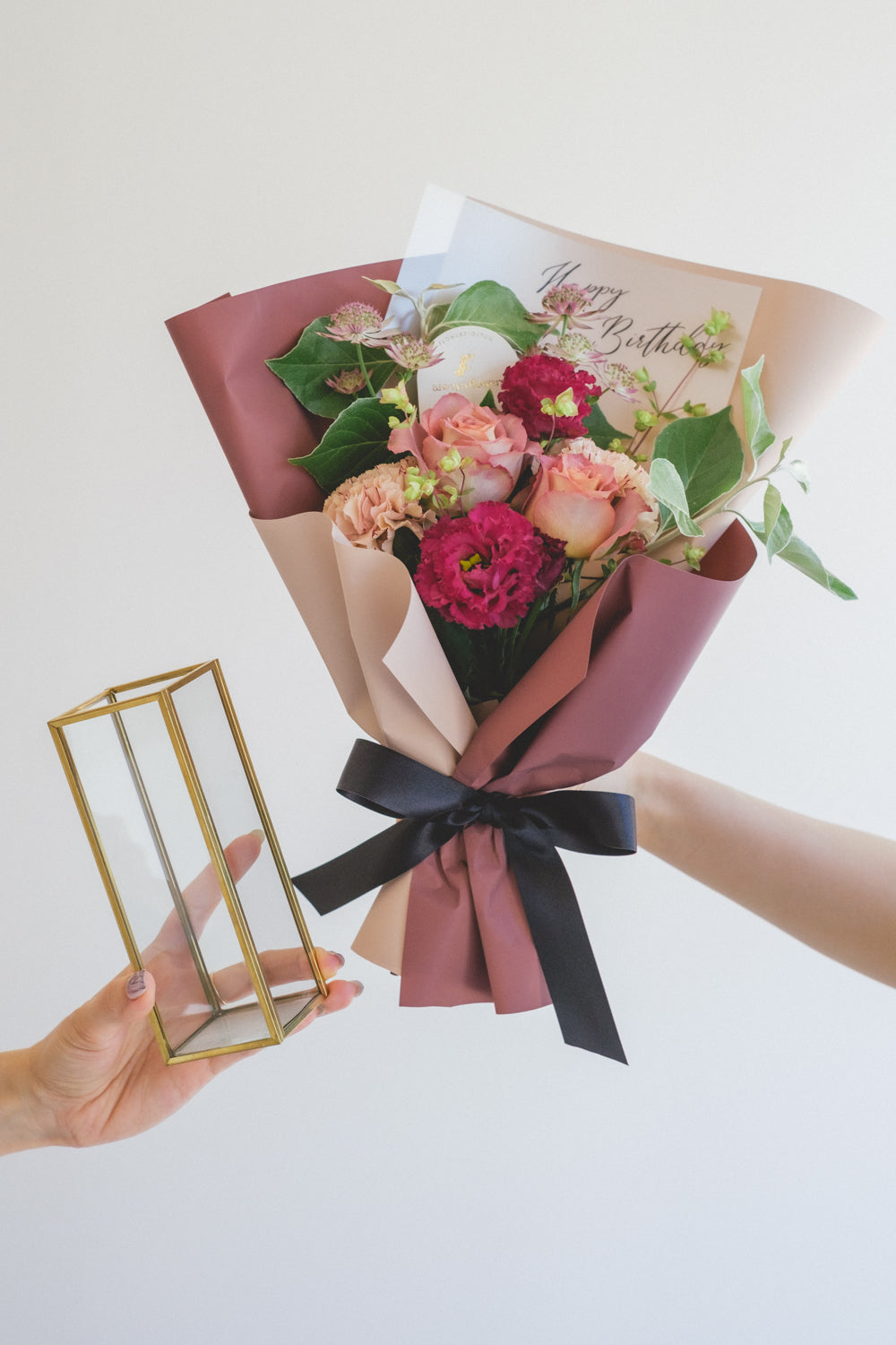 Message Bouquet &amp; Flower Vase／メッセージブーケ＆フラワーベースセット／モーヴピンク