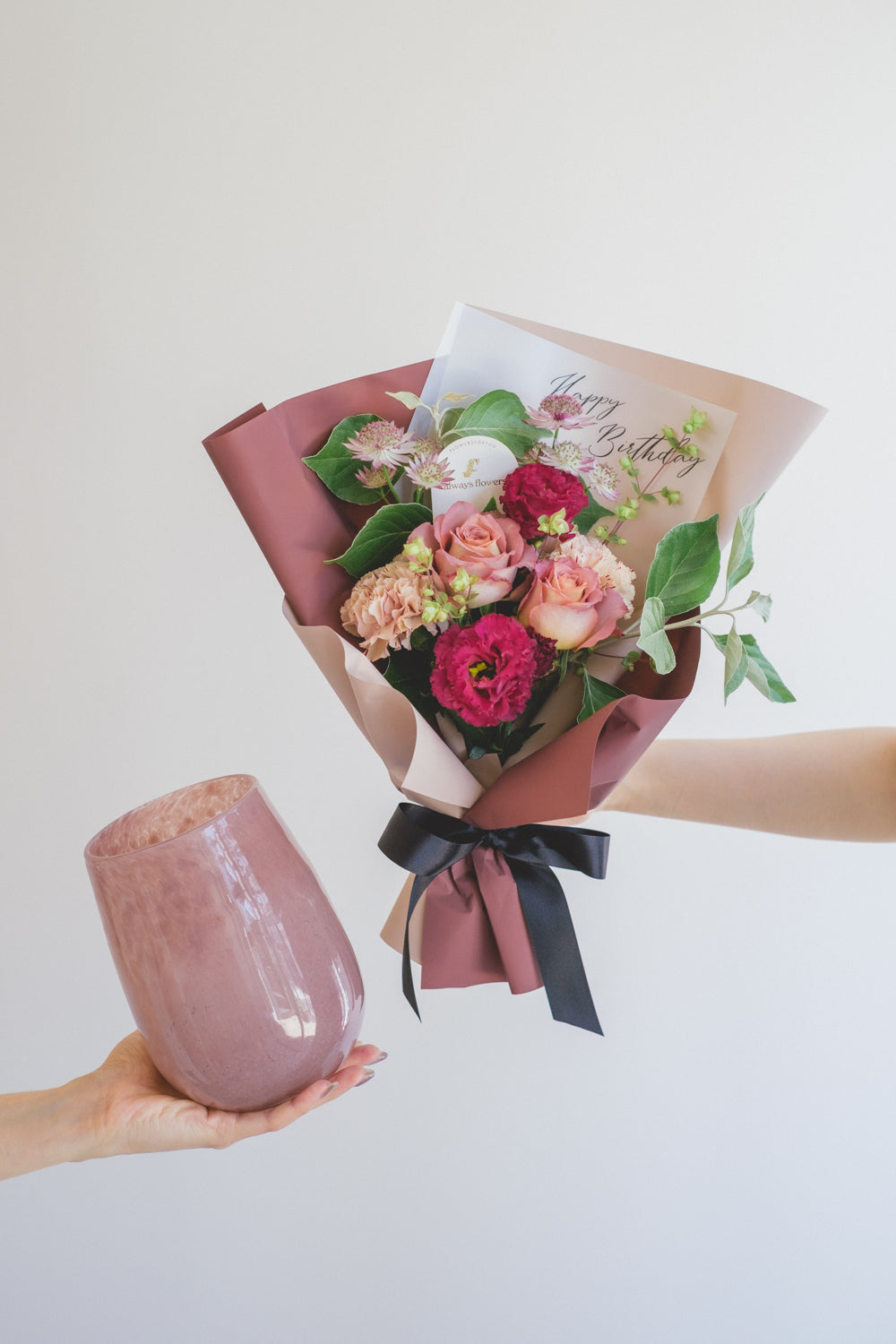 Message Bouquet &amp; Flower Vase／メッセージブーケ＆フラワーベースセット／モーヴピンク