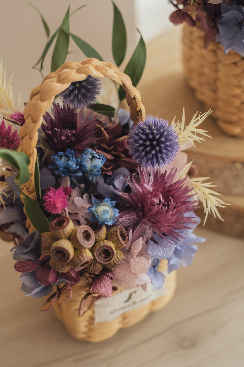 ◆季節限定デザイン◆Flower BAG No.3 ／スクエアカゴバッグ　オーセンティック／ドライ・プリザーブドフラワー