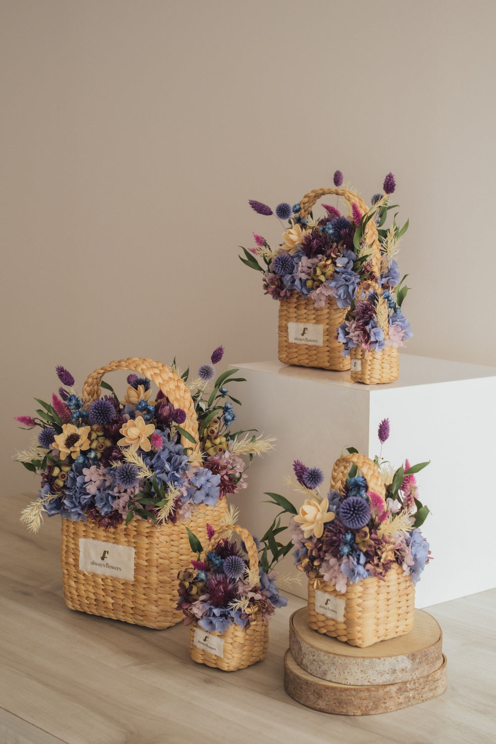 ◆季節限定デザイン◆Flower BAG No.3 ／スクエアカゴバッグ　オーセンティック／ドライ・プリザーブドフラワー
