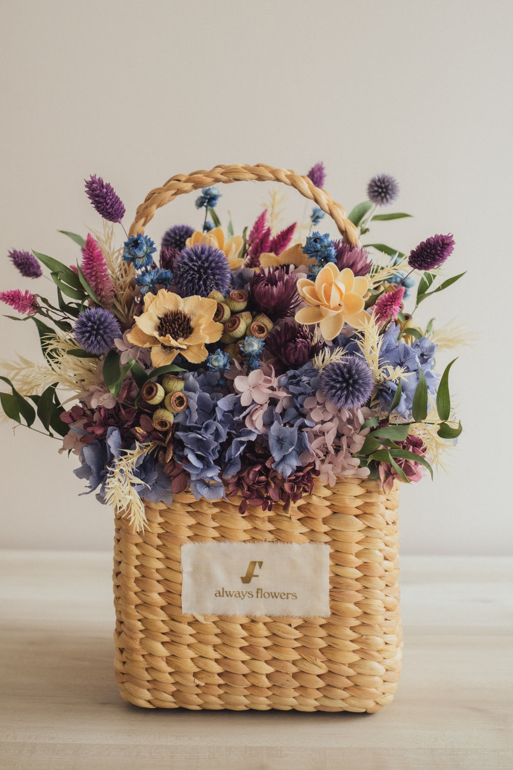 ◆季節限定デザイン◆Flower BAG No.3 ／スクエアカゴバッグ　オーセンティック／ドライ・プリザーブドフラワー