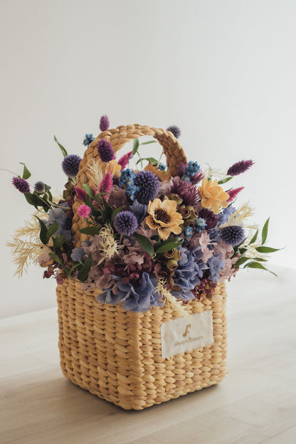 ◆季節限定デザイン◆Flower BAG No.3 ／スクエアカゴバッグ　オーセンティック／ドライ・プリザーブドフラワー