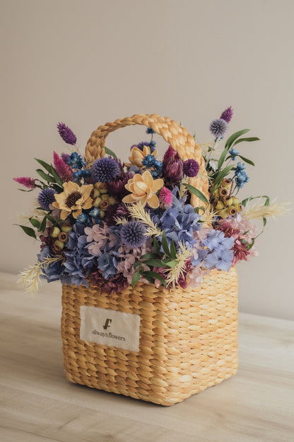 ◆季節限定デザイン◆Flower BAG No.3 ／スクエアカゴバッグ　オーセンティック／ドライ・プリザーブドフラワー