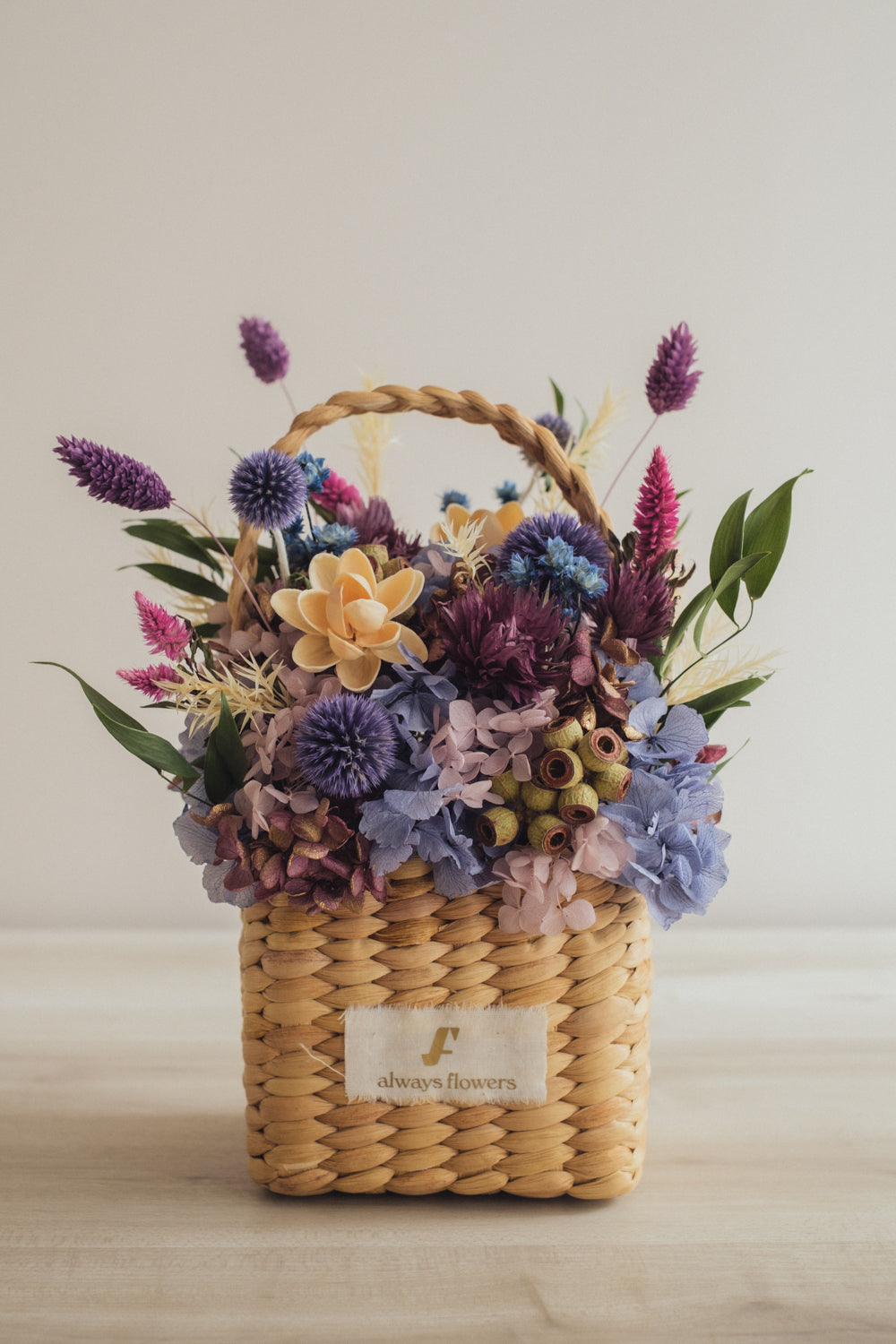 ◆季節限定デザイン◆Flower BAG No.3 ／スクエアカゴバッグ　オーセンティック／ドライ・プリザーブドフラワー