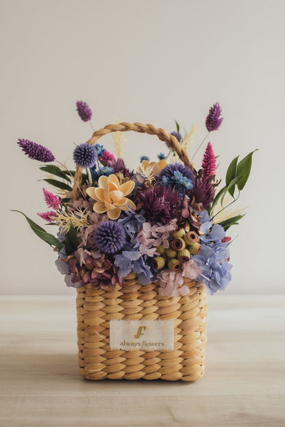 ◆季節限定デザイン◆Flower BAG No.3 ／スクエアカゴバッグ　オーセンティック／ドライ・プリザーブドフラワー