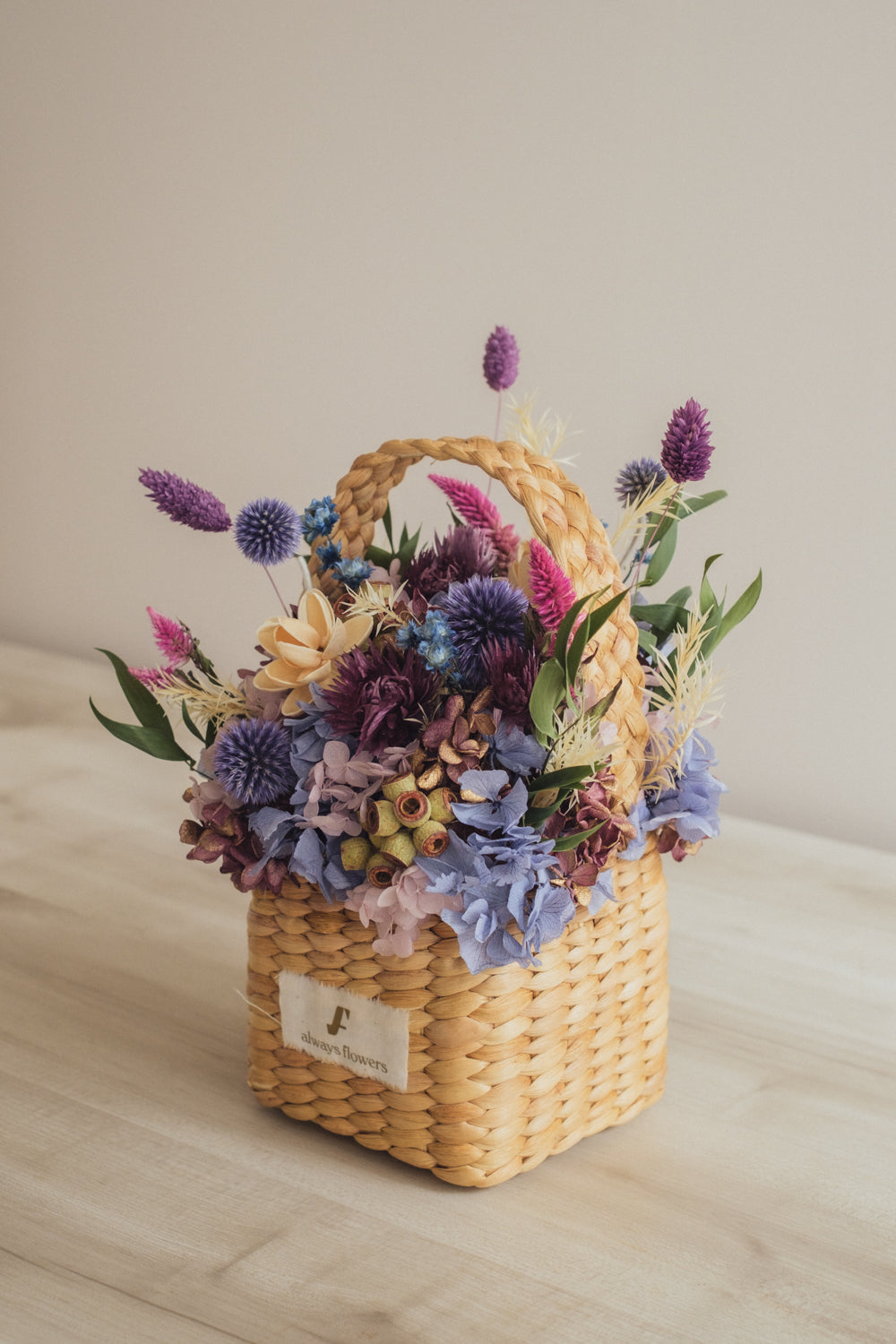 ◆季節限定デザイン◆Flower BAG No.3 ／スクエアカゴバッグ　オーセンティック／ドライ・プリザーブドフラワー