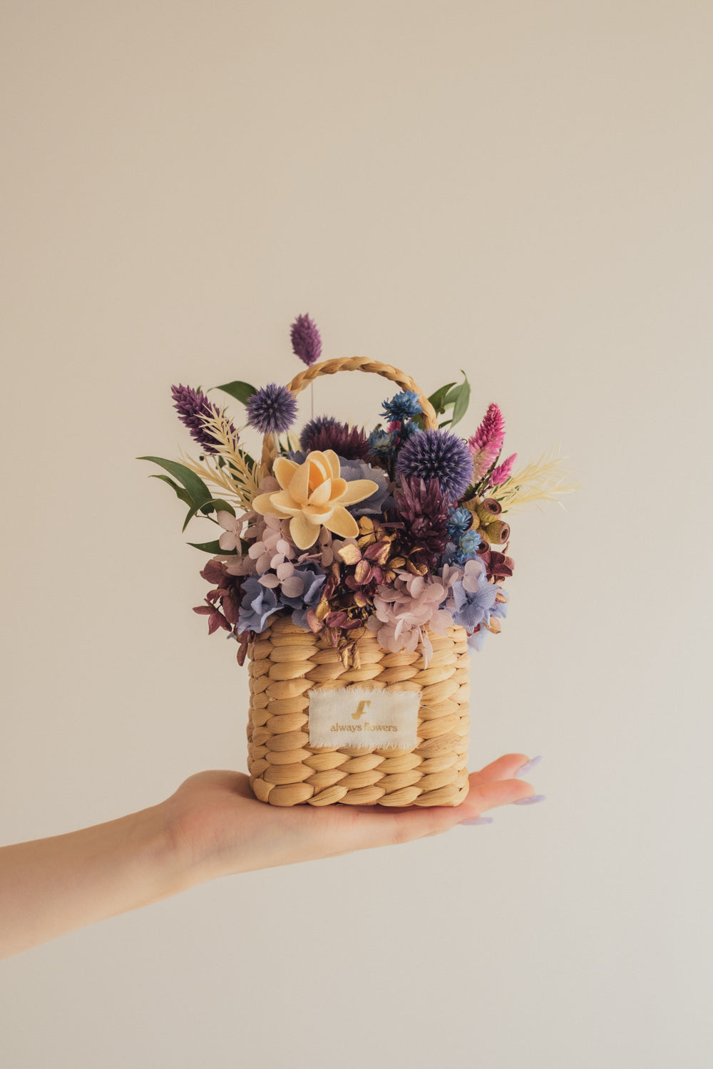 ◆季節限定デザイン◆Flower BAG No.3 ／スクエアカゴバッグ　オーセンティック／ドライ・プリザーブドフラワー