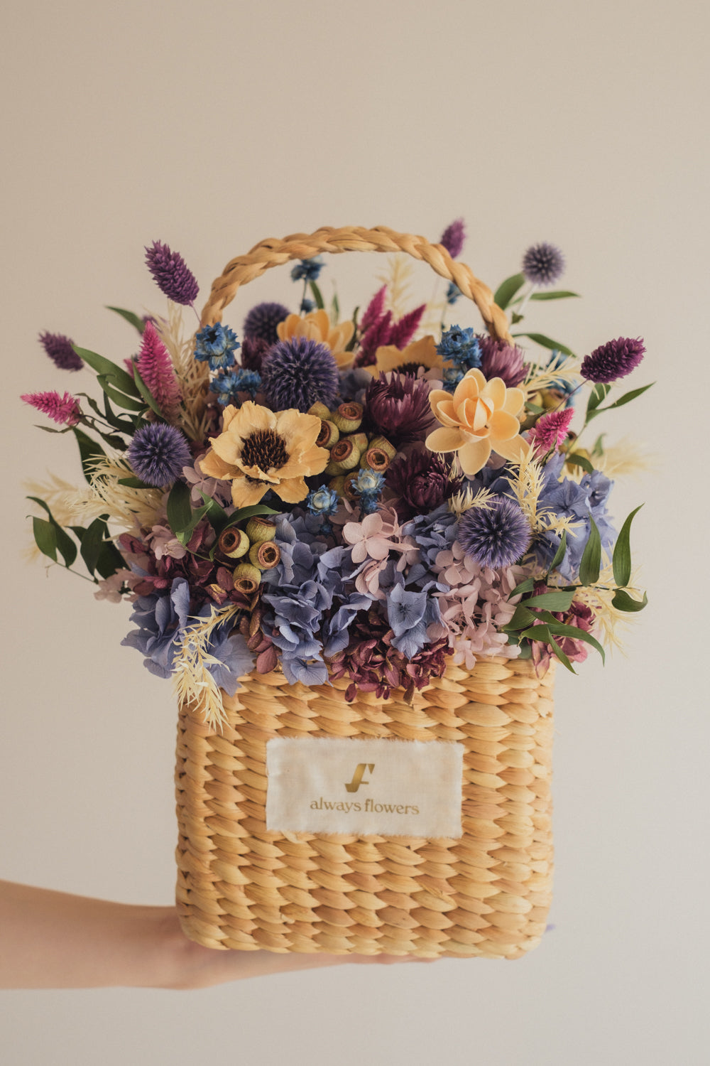 ◆季節限定デザイン◆Flower BAG No.3 ／スクエアカゴバッグ　オーセンティック／ドライ・プリザーブドフラワー