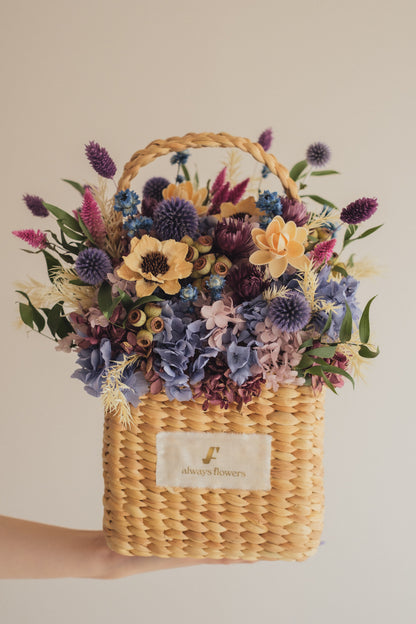 ◆季節限定デザイン◆Flower BAG No.3 ／スクエアカゴバッグ　オーセンティック／ドライ・プリザーブドフラワー