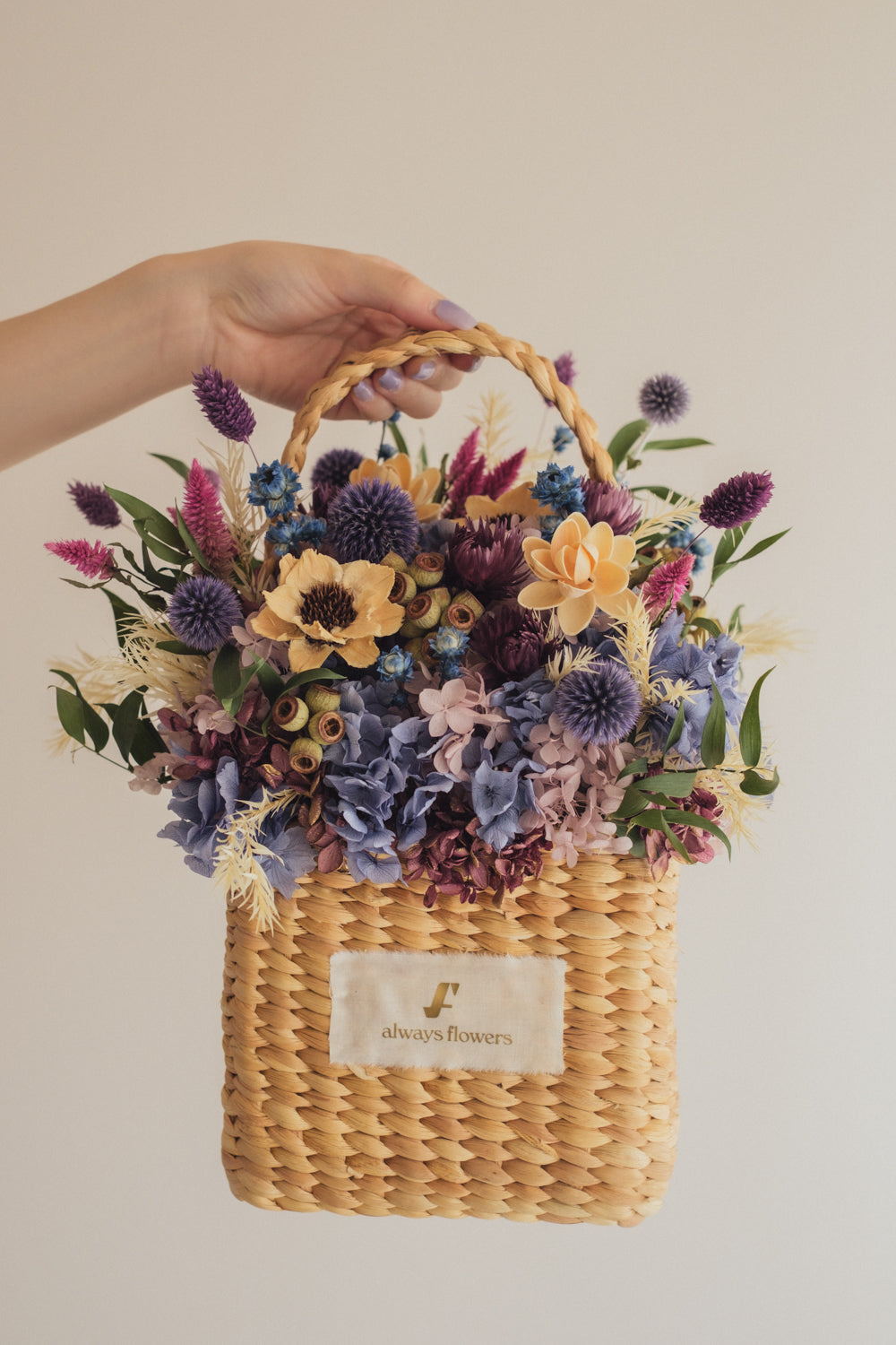 ◆季節限定デザイン◆Flower BAG No.3 ／スクエアカゴバッグ　オーセンティック／ドライ・プリザーブドフラワー