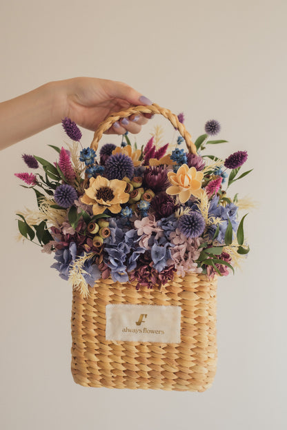 ◆季節限定デザイン◆Flower BAG No.3 ／スクエアカゴバッグ　オーセンティック／ドライ・プリザーブドフラワー