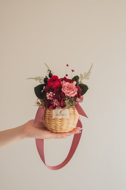 ◆NEW◆Flower BAG No.2／カゴバッグアレンジ　ローズシャルム／プリザーブド＆ドライフラワー