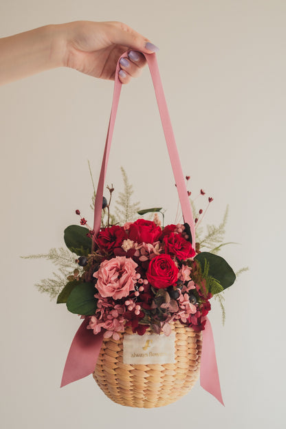 ◆NEW◆Flower BAG No.2／カゴバッグアレンジ　ローズシャルム／プリザーブド＆ドライフラワー