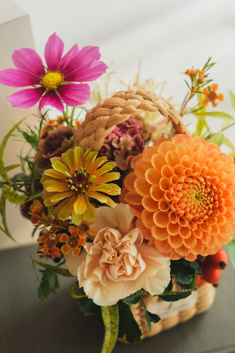 ◆9/24-10/31お届け限定◆Flower BAG No.3 ／スクエアカゴバッグ　オータムパレット／生花