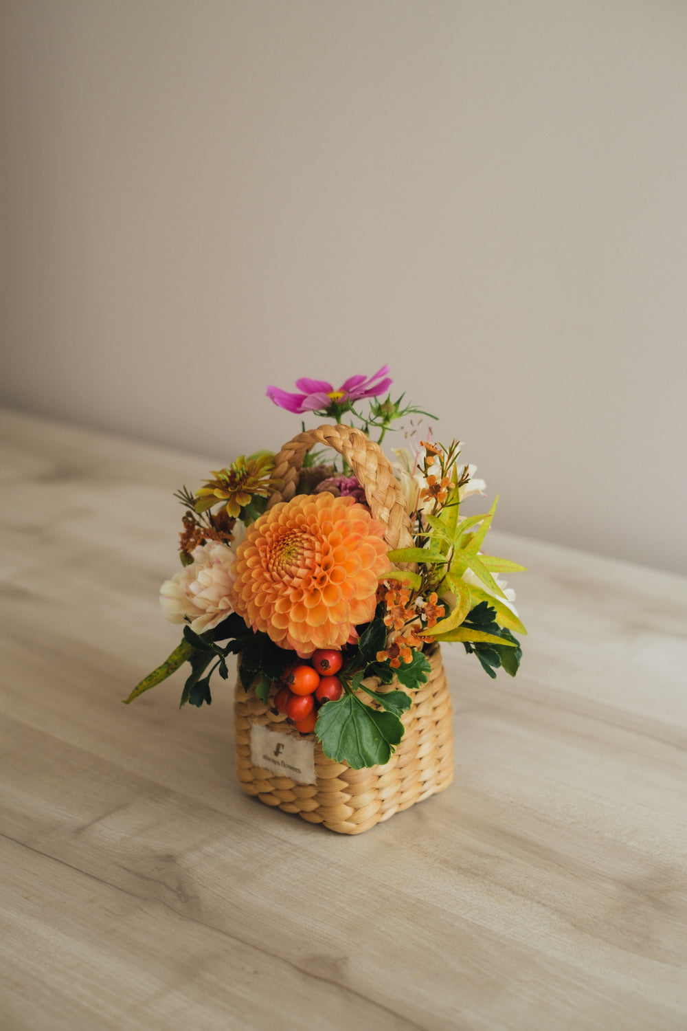 ◆9/24-10/31お届け限定◆Flower BAG No.3 ／スクエアカゴバッグ　オータムパレット／生花