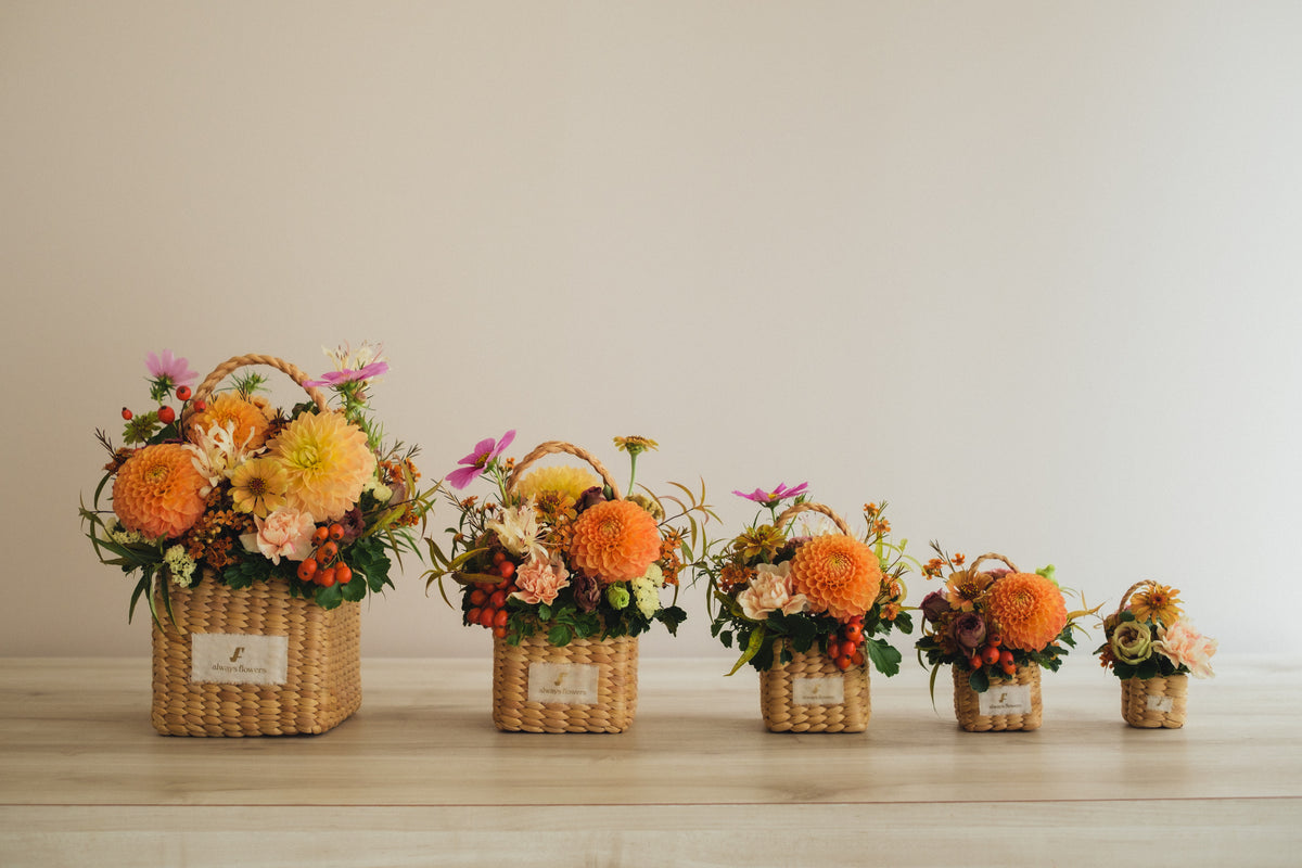 ◆9/24-10/31お届け限定◆Flower BAG No.3 ／スクエアカゴバッグ　オータムパレット／生花