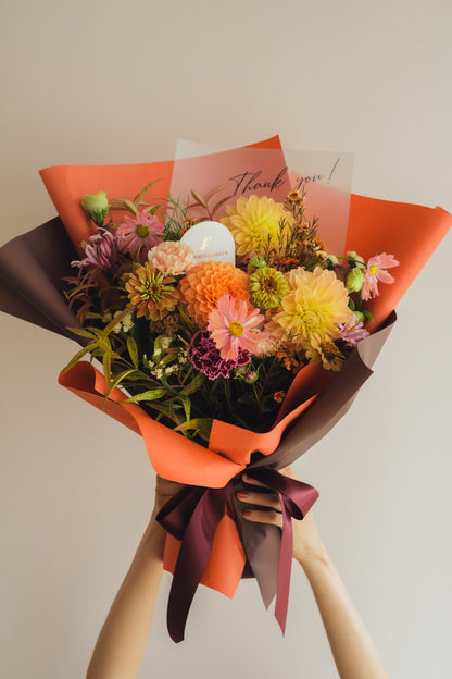 ◆9/24-10/31お届け限定◆Message Bouquet／メッセージブーケ　アンバーサンセット／生花・花束
