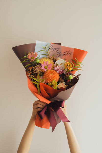 ◆9/24-10/31お届け限定◆Message Bouquet／メッセージブーケ　アンバーサンセット／生花・花束