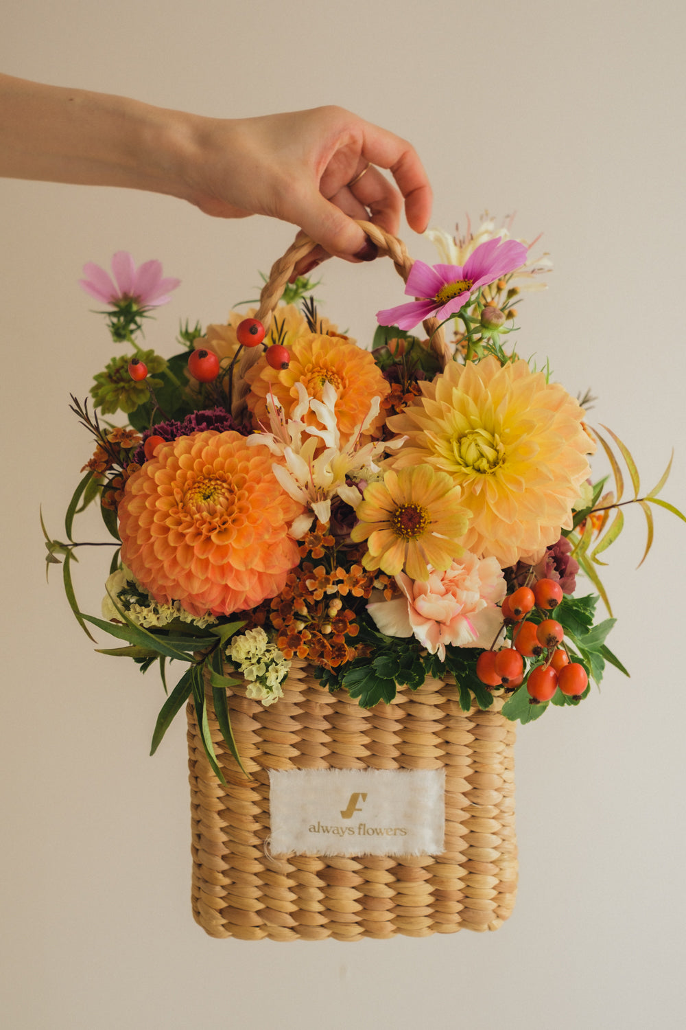 ◆9/24-10/31お届け限定◆Flower BAG No.3 ／スクエアカゴバッグ　オータムパレット／生花