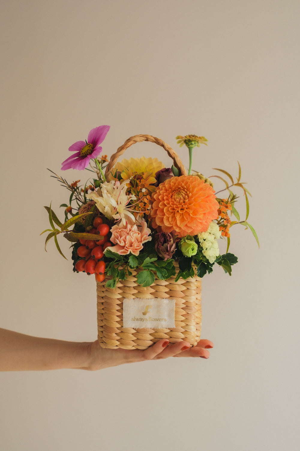 ◆9/24-10/31お届け限定◆Flower BAG No.3 ／スクエアカゴバッグ　オータムパレット／生花