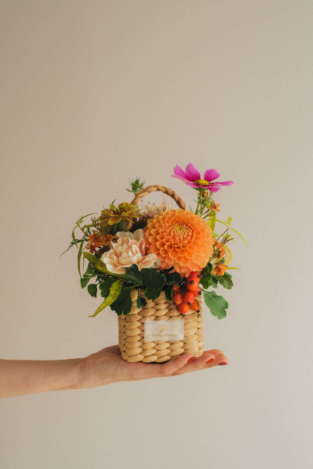 ◆9/24-10/31お届け限定◆Flower BAG No.3 ／スクエアカゴバッグ　オータムパレット／生花